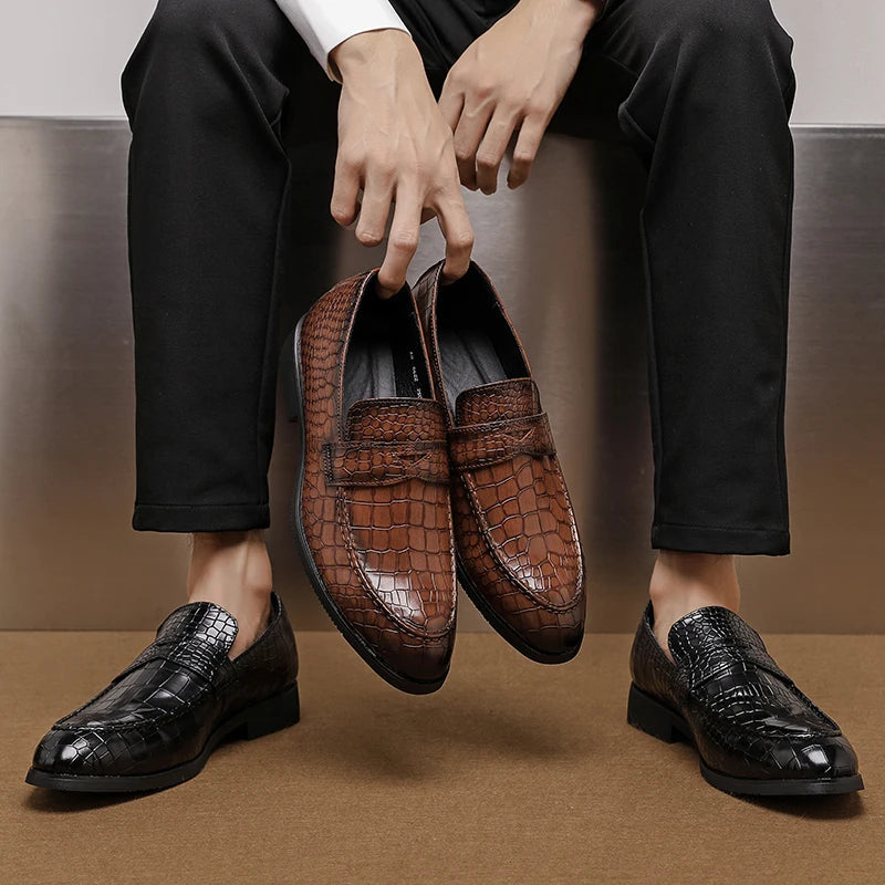 Savona Crocodile-Embossed Faux Leather Loafers